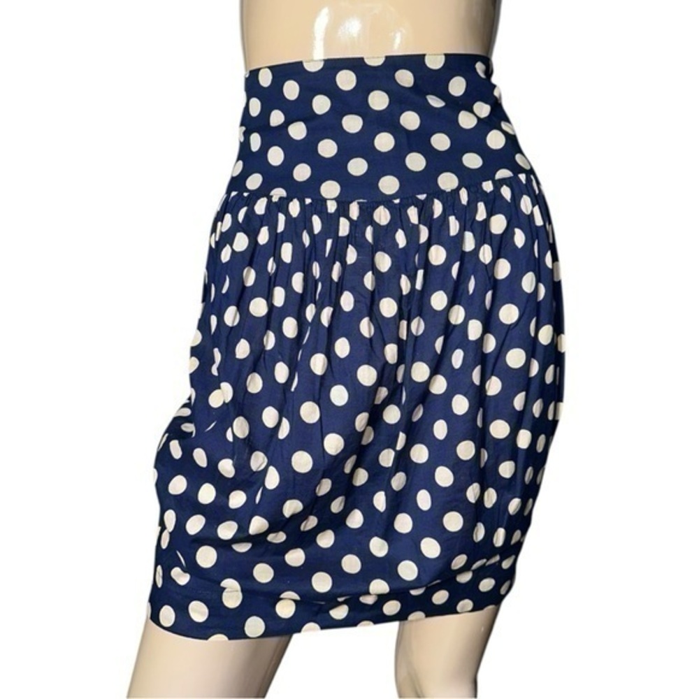 Options Vintage Women’s Size 4 Navy Blue Tan Polka Dot High Rise Cotton Skirt